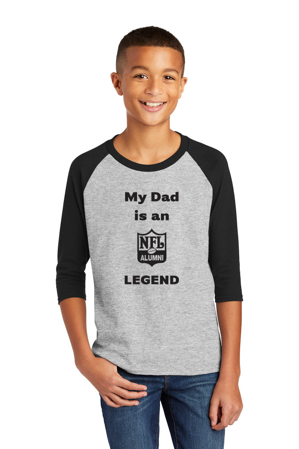 Gildan Heavy Cotton Youth 3/4-Sleeve Raglan T-Shirt - 'My Dad is an NFL  Alumni LEGEND'